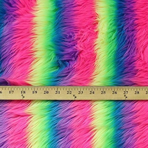 Faux Fur Fabric Long Pile NEON Rainbow / 60 Wide/Sold by The Yard